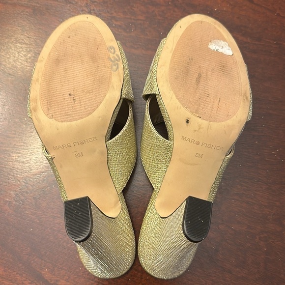 Marc Fisher Gold Metalic Slip-On Heels Sandals NWOB Sz 8 Party Date Metalic Chic - Picture 7 of 8